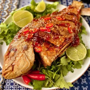 Fried Whole Fish with BBQ Sauce